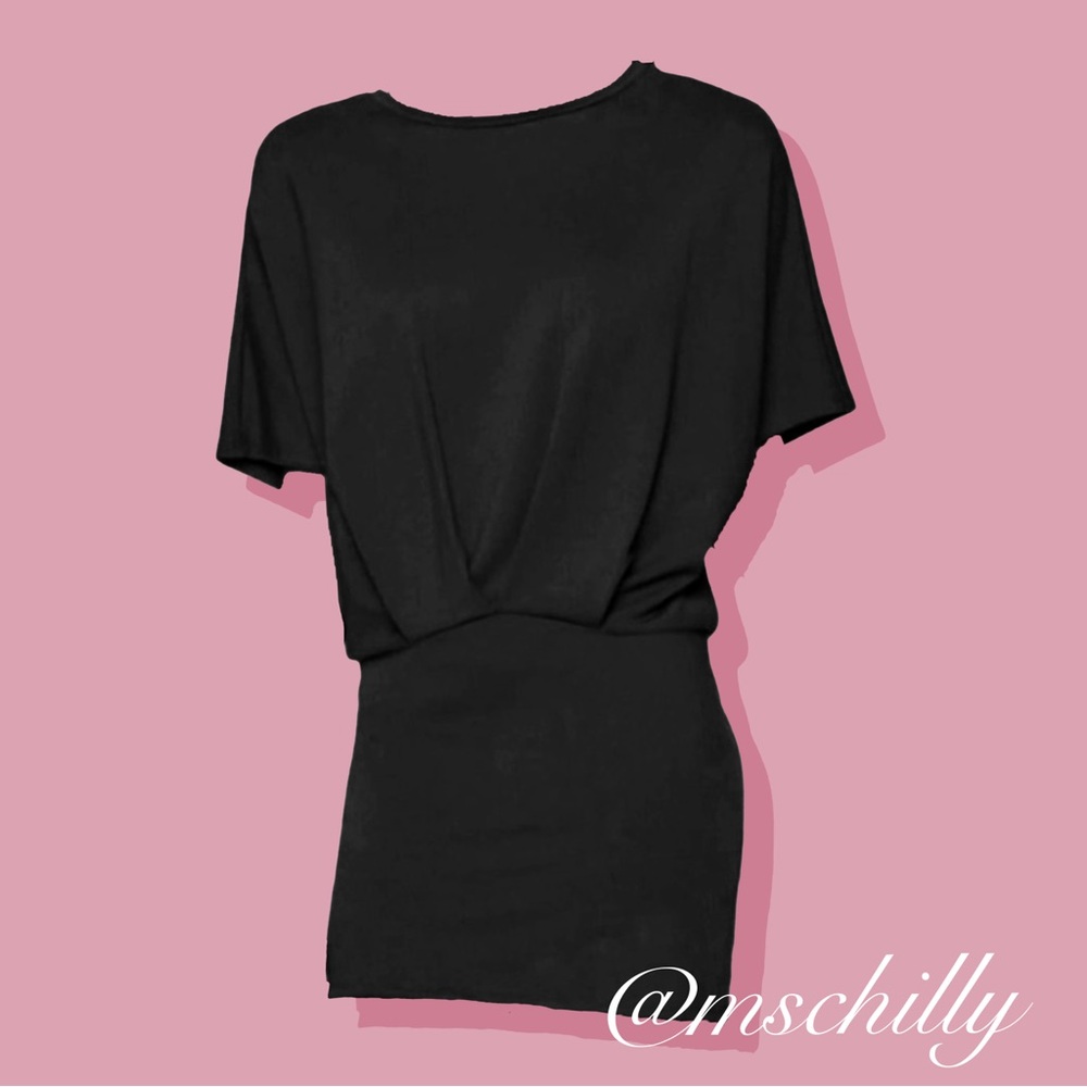 Athleta Pronto Pleated Dress Black Short Sleeve Ruched Fitted XL